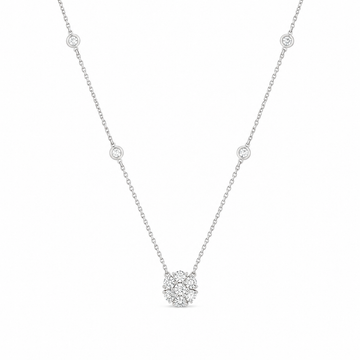 18K White Gold Diamond Cluster and Bezel-Set Diamond Accents Necklace