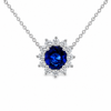 18K White Gold Oval Sapphire and Diamond Halo Pendant with Chain